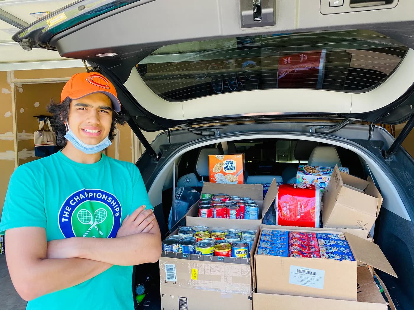 Food donations loaded in trunk